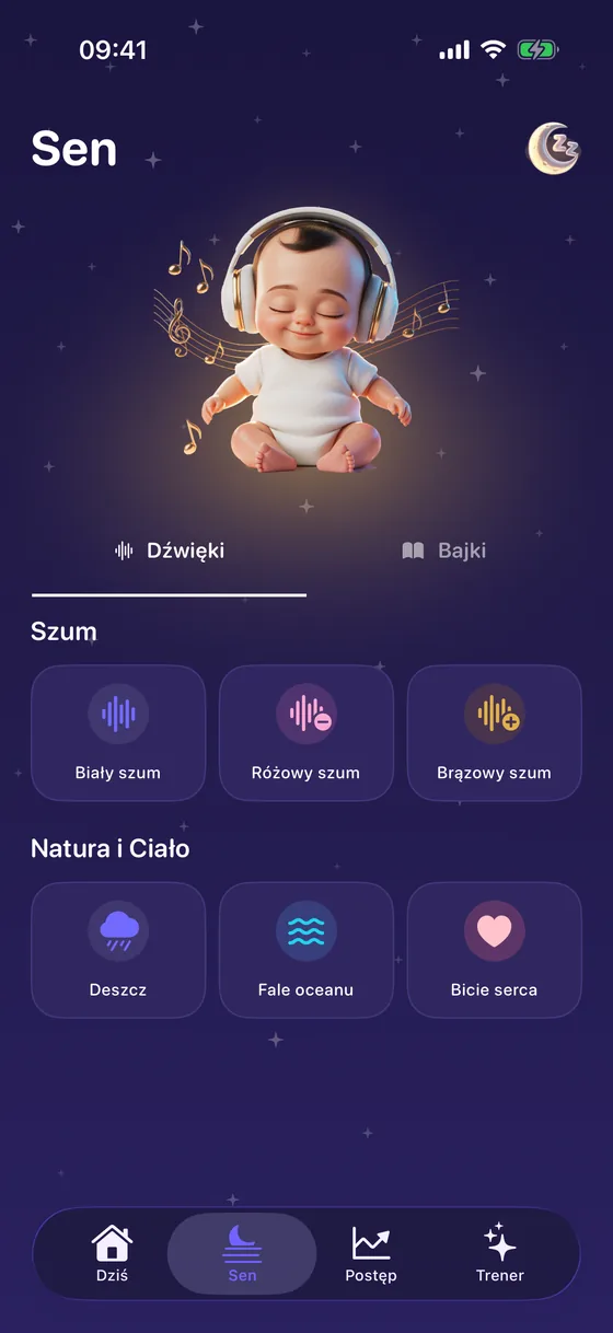 Dźwięki do snu w aplikacji Yorix